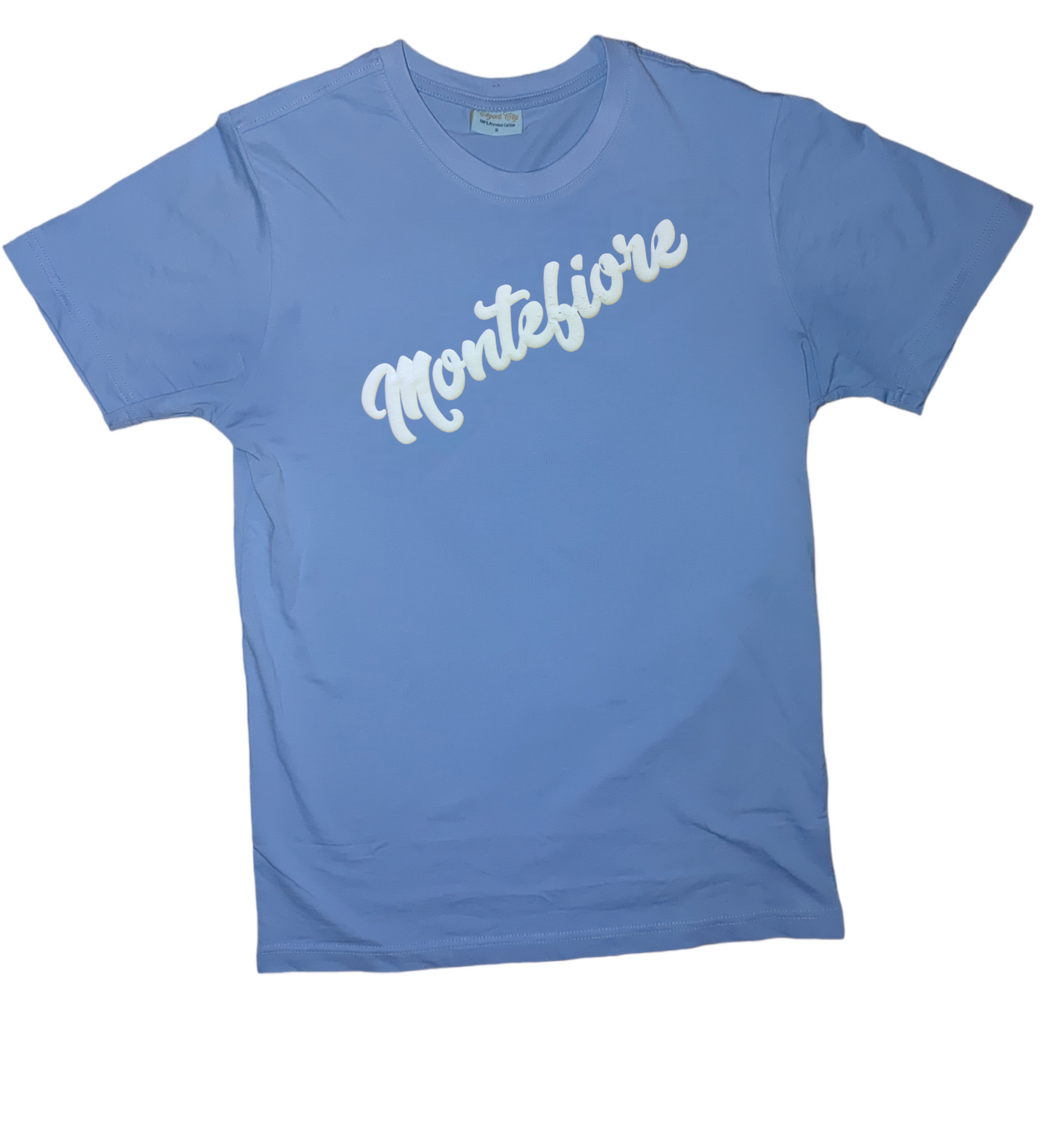Baby blue short sleeve T-shirt with white