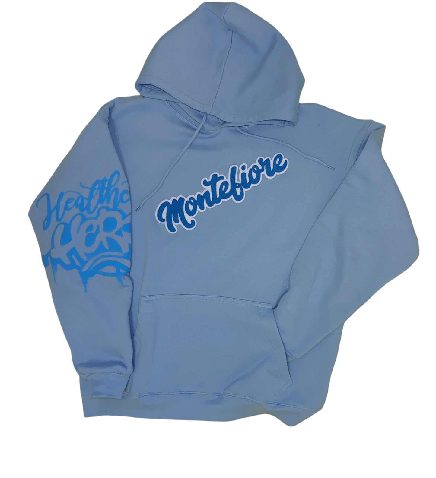 Baby Blue Throw Over Hoodie with Chenille Patch