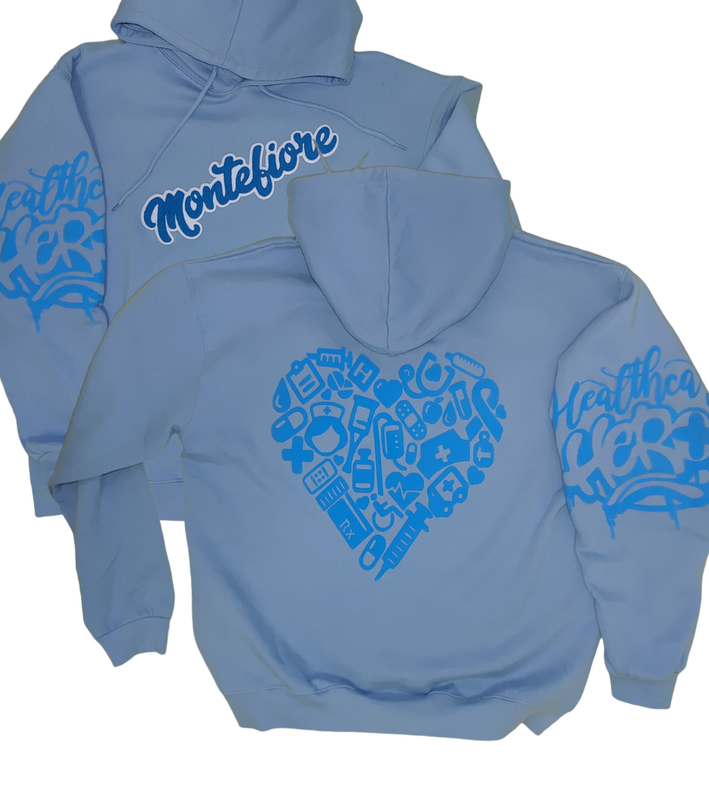 Baby Blue Throw Over Hoodie with Chenille Patch