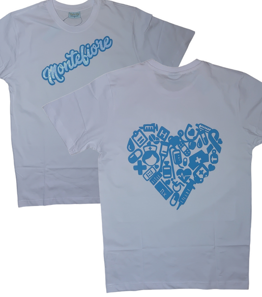 White Short Sleeve T-Shirt with Glitter Blue & Heart