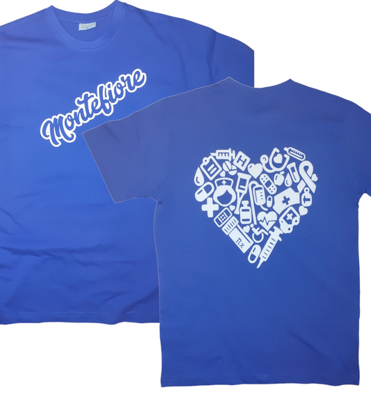 Royal blue short sleeve t-shirt with white heart