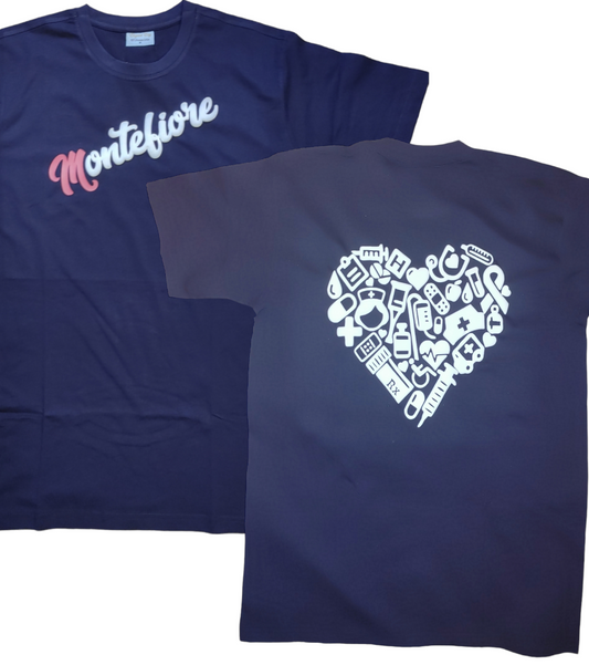 Navy blue short sleeve t-shirt with pink and White heart